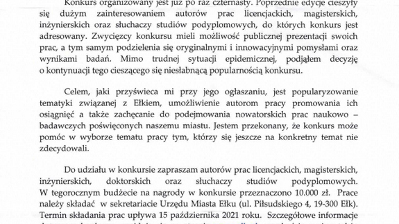 Konkurs na najlepszą pracę dyplomową o tematyce związanej z miastem Ełk