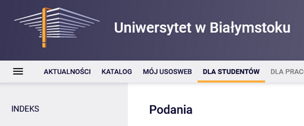 Zdjęcie przedstawia stronę internetową USOSweb - zakładkę do wysyłania podań przez Studentów