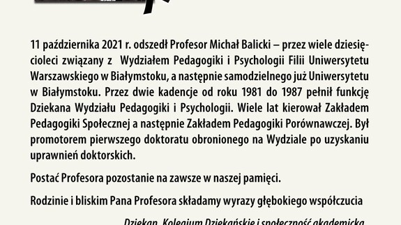 Odszedł Profesor Michał Balicki