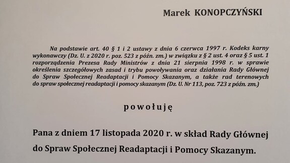 Profesor Marek Konopczyński w Radzie Głównej do Spraw Społecznej Readaptacji i Pomocy Skazanym