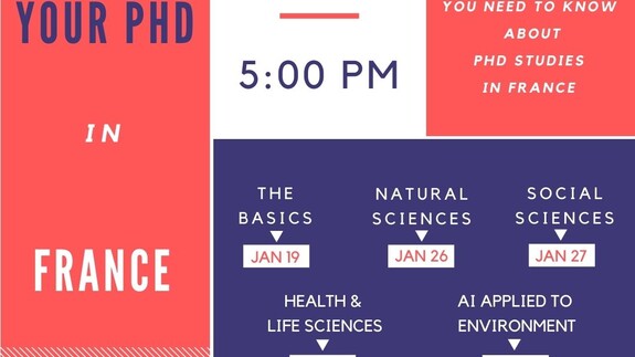 The French Embassies in Austria, the Czech Republic, Hungary, Poland and Slovakia organize the first edition of the online event &quot;Your PhD in France&quot;.