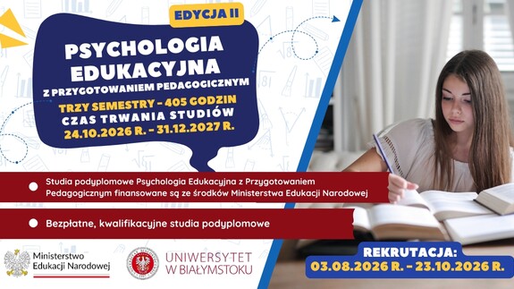 Rekrutacja na studia podyplomowe - Psychologia Edukacyjna z Przygotowaniem Pedagogicznym