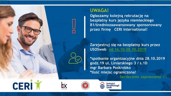 Rekrutacja na bezpłatny kurs języka niemieckiego B1/średniozaawansowany sponsorowany przez firmę CERI International! 